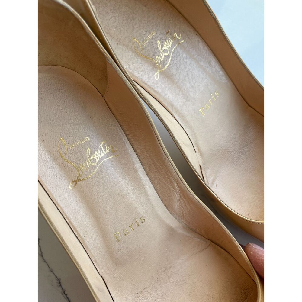 ~ Christian Louboutin Authentic Pumps 37.5 Flaws Heels 3" PeepToe 7.5 Very Privé - Picture 10 of 16